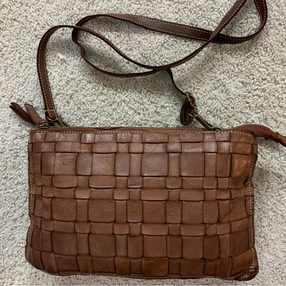 COSTANZA ROTA Brown Leather BASKET WEAVE Shoulder CROSSBODY Bag PURSE Italy